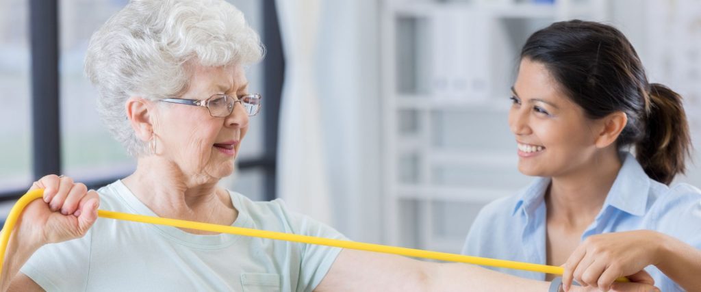 Senior lady on her 8-minute Medicare physical therapy